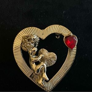 💎4 for $20💎 Vintage Goldtone Heart Cherub Pin Brooch